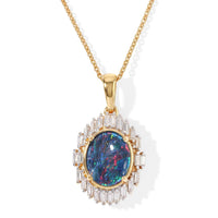 D''Joy Premium Australian Black Ridge Opal Triplet, Moissanite Imperial Starlight Pendant Necklace (20 Inches) in 18K Vermeil YG Over Sterling Silver 1.70 ctw