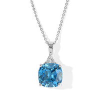 D''Joy Premium Certified Swiss Blue Topaz and Moissanite 5.60 ctw Pendant Necklace in Rhodium Over Sterling Silver 20 Inches