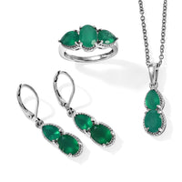 EverTrue Verde Onyx 7.10 ctw Earrings, Ring (Size 5.0) and Pendant in Platinum Bond with Stainless Steel Necklace 20 Inches