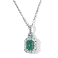 Certified and Appraised D''Joy Premium Kagem Zambian Emerald, Moissanite and Paraiba Tourmaline Pendant Necklace (18 Inches) in Rhodium Over Sterling Silver 1.37 ctw