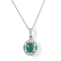 Doorbuster Certified and Appraised D''Joy Premium Kagem Zambian Emerald, Moissanite and Paraiba Tourmaline Pendant Necklace (18 Inches) in Rhodium Over Sterling Silver 1.96 ctw