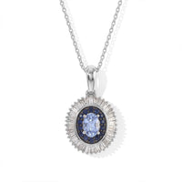 D''Joy Premium Ceylon Blue Sapphire and Blue Sapphire, Diamond Pendant Necklace (20 Inches) in Rhodium Over Sterling Silver 1.10 ctw