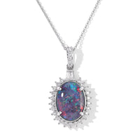 D''Joy Premium Australian Black Ridge Opal Triplet, Moissanite Pendant Necklace (20 Inches) in Rhodium Over Sterling Silver 3.60 ctw