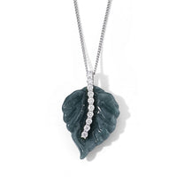 D''Joy Natural Olmec Jadeite and Moissanite 16.10 ctw Carved Leaf Pendant Necklace in Rhodium Over Sterling Silver 18 Inches