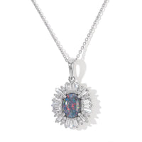 D''Joy Premium Australian Black Ridge Opal Triplet, Moissanite Imperial Starburst Pendant Necklace (20 Inches) in Rhodium Over Sterling Silver (Ships in 8-10 Days) 1.60 ctw