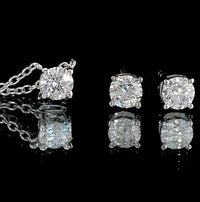Lab Grown Diamond Earrings and Necklace (16-18 Inches) in Sterling Silver 1.00 ctw