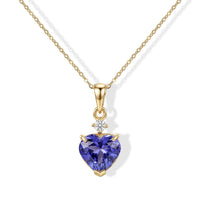 10K Yellow Gold Premium Tanzanite, Diamond (I2) Heart Pendant Necklace (20 Inches) 2.60 ct