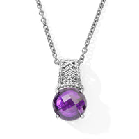 EverTrue Simulated Amethyst Color Diamond Pendant Necklace in Stainless Steel 20 Inches