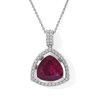 Certified and Appraised D''Joy Premium Niassa Ruby(FF), Moissanite Pendant Necklace (18 Inches) in Rhodium Over Sterling Silver 8.20 ctw