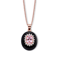 D''Joy Premium Martha Rocha Kunzite, Moissanite and Black Jade Pendant Necklace (18 Inches) in Vermeil RG Over Sterling Silver 12.10 ctw