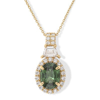 10K Yellow Gold AAA Green Sapphire, Lab Grown Diamond (E-F, VS) (0.65 cts) Pendant Necklace (20 Inches) 3.13 ctw