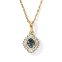 D''Joy Montana Sapphire, Diamond Summit Sunburst Pendant Necklace (20 Inches) in 18K Vermeil YG Over Sterling Silver 0.65 ctw