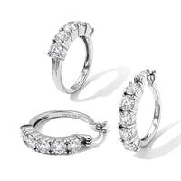 EverTrue Simulated Diamond Set of 2 Hoop Earrings and Half Eternity Band Ring (Size 5.00) in Stainless Steel