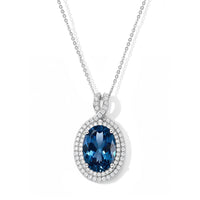 D''Joy Premium London Blue Topaz and Moissanite 7.40 ctw Pendant Necklace in Rhodium Over Sterling Silver 20 Inches