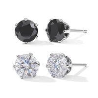 Set of 2 White and Black Stud Earrings Stainless Steel 5.72 ctw