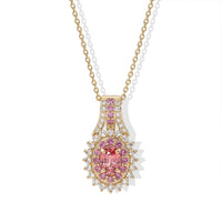 10K Yellow Gold AAA Padparadscha Sapphire, Luxuriant Lab Grown Pink Diamond (IR) and Lab Grown Diamond (VS) Pendant Necklace 1.40 ctw