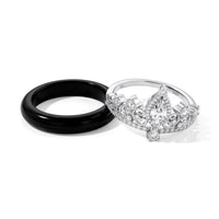 D''Joy Moissanite (Mrq 7x3.5mm), Black Jade Set of 2 Ring (Size 6.00) in Rhodium Over Sterling Silver 12.10 ctw