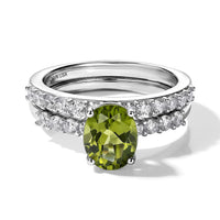 D''Joy Premium Hebei Peridot and White Zircon 3.00 ctw Set of 2 Ring in Rhodium Over Sterling Silver (Size 7.0)