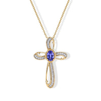 D''Joy Premium Tanzanite and Moissanite 0.75 ctw Pendant Necklace in 18K Vermeil Yellow Gold Over Sterling Silver 20 Inches