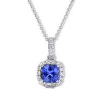 Certified & Appraised D''Joy Premium Tanzanite and Moissanite Pendant Necklace (18 Inches) in Rhodium Over Sterling Silver 1.85 ctw