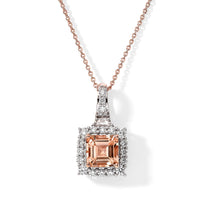 Certified and Appraised D''Joy Premium Asscher Cut Marropino Morganite, Moissanite Pendant Necklace (18 Inches) in 18K Vermeil RG Over Sterling Silver 2.50 ctw