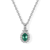 D''Joy Premium Kagem Zambian Emerald and White Zircon 0.70 ctw Pendant Necklace in Rhodium Over Sterling Silver 20 Inches