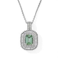 D''Joy AAA Mint Tourmaline and White Diamond 1.60 ctw Pendant Necklace in Rhodium Over Sterling Silver 20 Inches