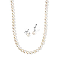 Japanese Akoya Pearl Earrings and Necklace in Sterling Silver 16 Inches