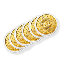 Set of 6 24K Gold Celestial Zodiac Collection - Pisces Embossed Double View Coin Sheet 60mg (50mm)