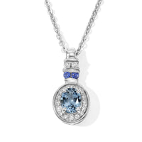 D''Joy Premium Montana Sapphire and Multi Gemstone 0.60 ctw Pendant Necklace in Rhodium Over Sterling Silver 20 Inches