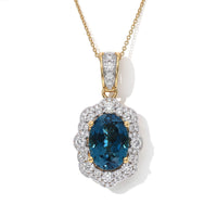 Doorbuster D''Joy Premium London Blue Topaz and Moissanite 9.60 ctw Pendant Necklace in 18K Vermeil Yellow Gold Over Sterling Silver 20 Inches
