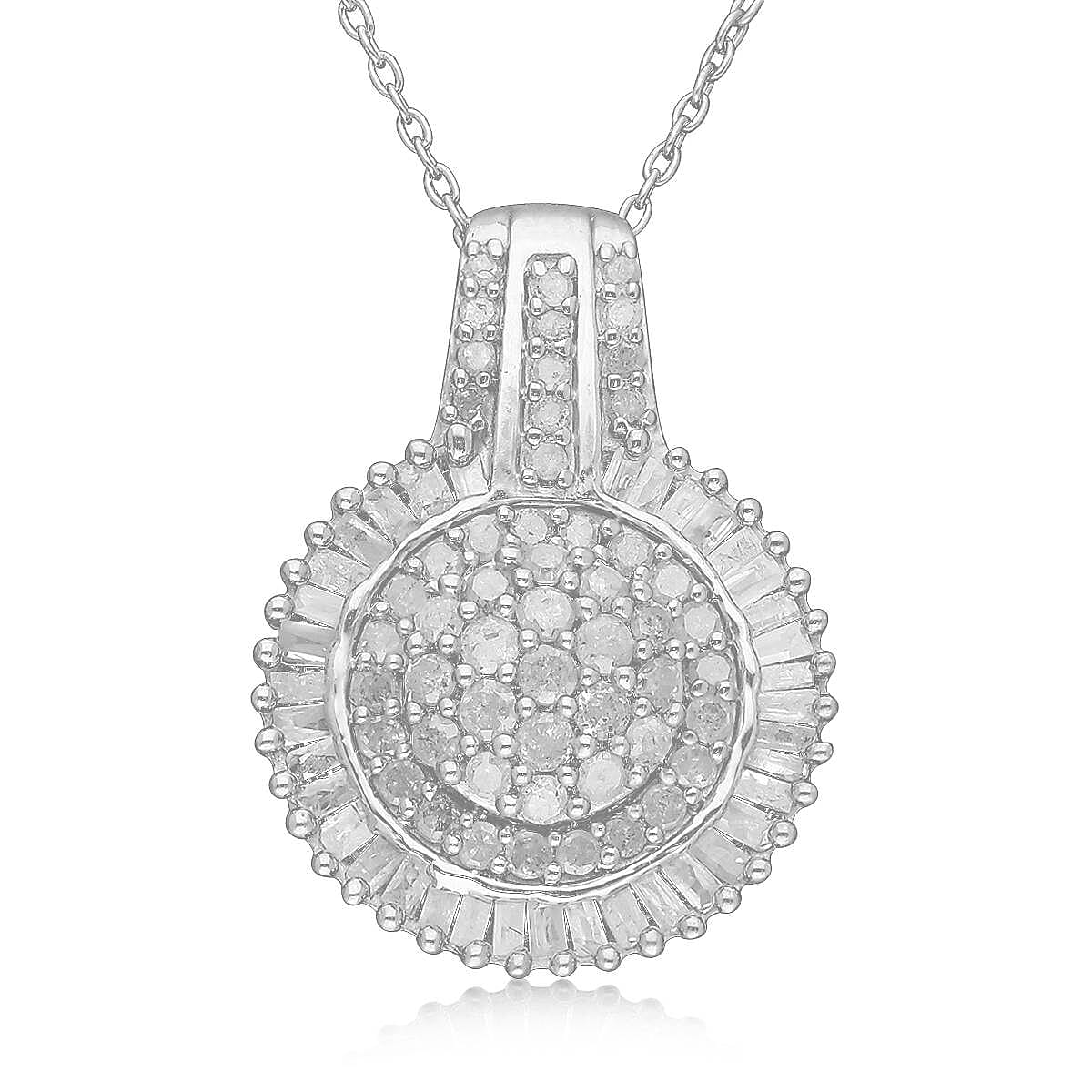 Bright Red Diamond Cocktail Pendant Necklace 18 Inches in Rhodium and Platinum Over Sterling Silver 1.00 ctw (1)