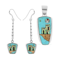 SANTA FE Style Picture Jasper, Multi Gemstone Arrowhead Pendant and Dangle Earrings in Sterling Silver (10.8 g) 2.80 ctw