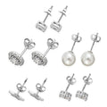 Set of 5 Simulated Diamond and Mother of Pearl Stud Earrings in Rhodium Over Sterling Silver 13.00 ctw - Sticky add to cart bar