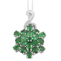 AAA Kagem Emerald and White Zircon Floral Pendant Necklace 18 Inches in Rhodium Over Sterling Silver 3.40 ctw - Sticky add to cart bar