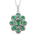 AAA Kagem Emerald and White Zircon Flower Pendant Necklace 18 Inches in Rhodium Over Sterling Silver 1.85 ctw - Sticky add to cart bar