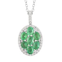 AAA Kagem Emerald and Natural White Zircon Pendant Necklace 18-19.5 Inches in Rhodium Over Sterling Silver 1.50 ctw