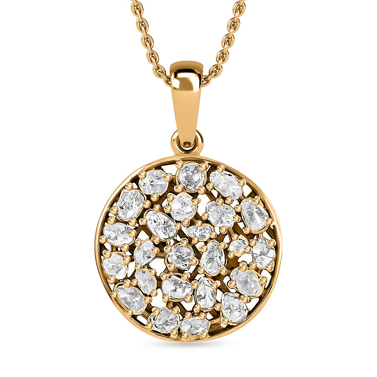Polki Diamond Circle Pendant Necklace 16-18 Inches in 14K Yellow Gold Over Sterling Silver 1.00 ctw