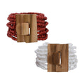 Set of 2 Red and White Seed Beaded Multi Layered Bracelet with Wooden Lock 6.00 ctw - Sticky add to cart bar