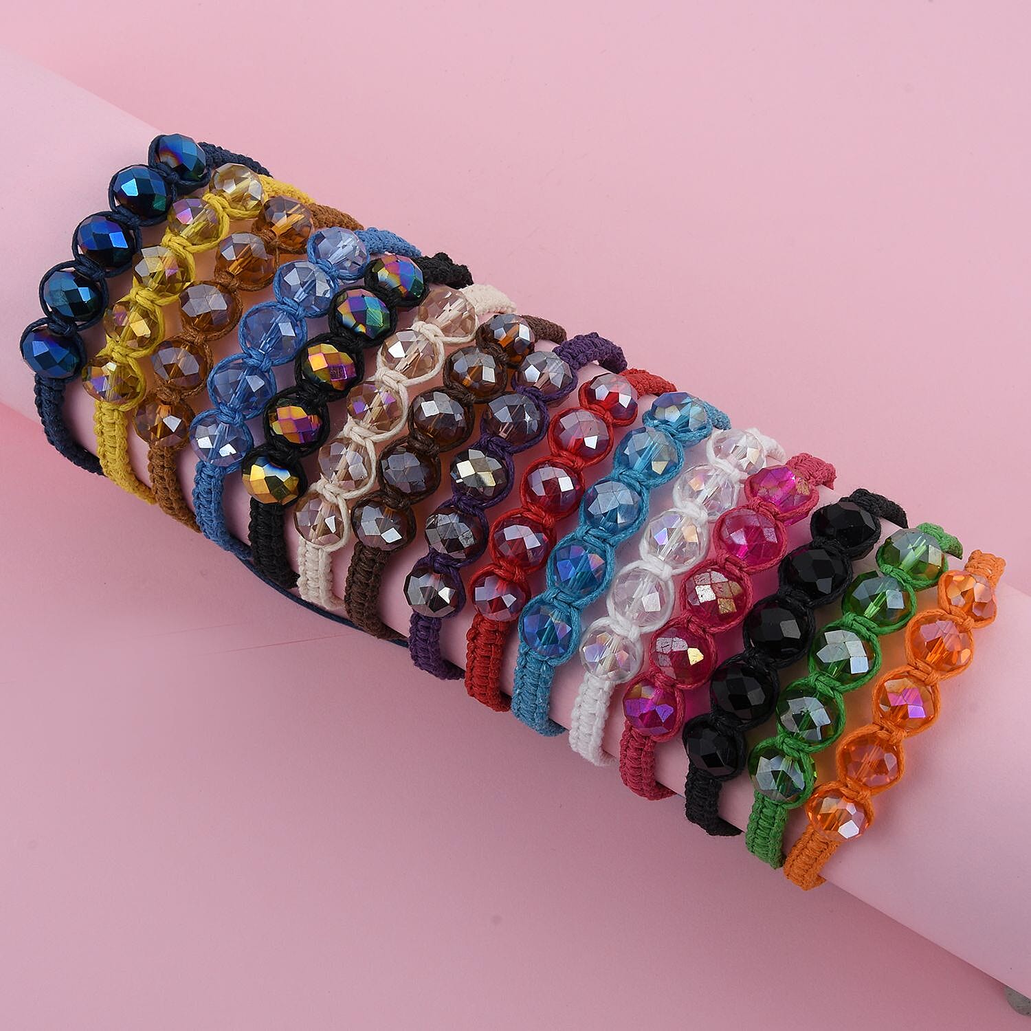 Set of 15 Multi Color Glass Cord Adjustable Bracelet 71.00 ctw
