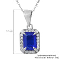 Tanzanian Blue Spinel (DF) and White Zircon Halo Pendant Necklace 18 Inches in Platinum Over Sterling Silver 2.00 ctw - Sticky add to cart bar