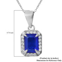 Tanzanian Blue Spinel (DF) and White Zircon Halo Pendant Necklace 18 Inches in Platinum Over Sterling Silver 2.00 ctw