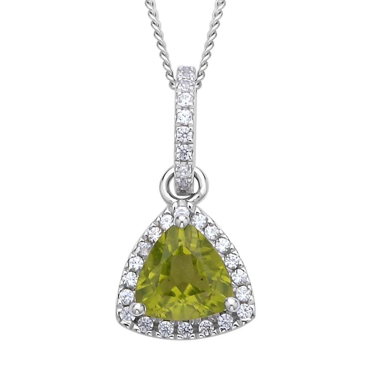 Premium Peridot and White Zircon Pendant Necklace 20 Inches in Rhodium Over Sterling Silver 1.60 ctw