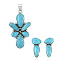 SANTA FE Style Mojave Turquoise Abstract Earrings and Pendant in Sterling Silver 15 Grams 22.00 ctw - Sticky add to cart bar