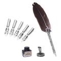 Brown Antique Pen Set: Includeed Feather Pen, Pen Holder, 5 Extra Nibs and 15ml Black Ink Bottle - Sticky add to cart bar