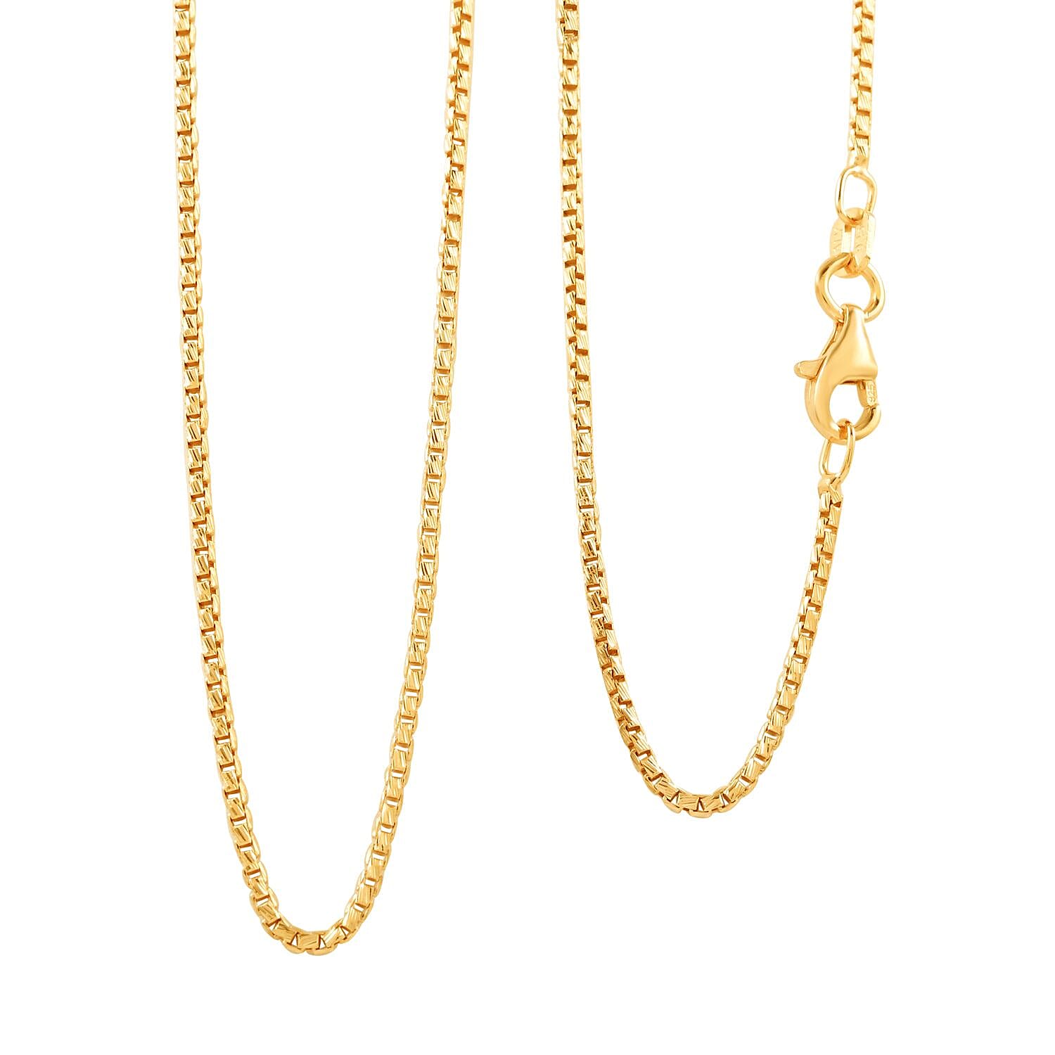 Italian 14K Yellow Gold Over Sterling Silver 1.3mm Box Chain 20 Inches 3.80 Grams