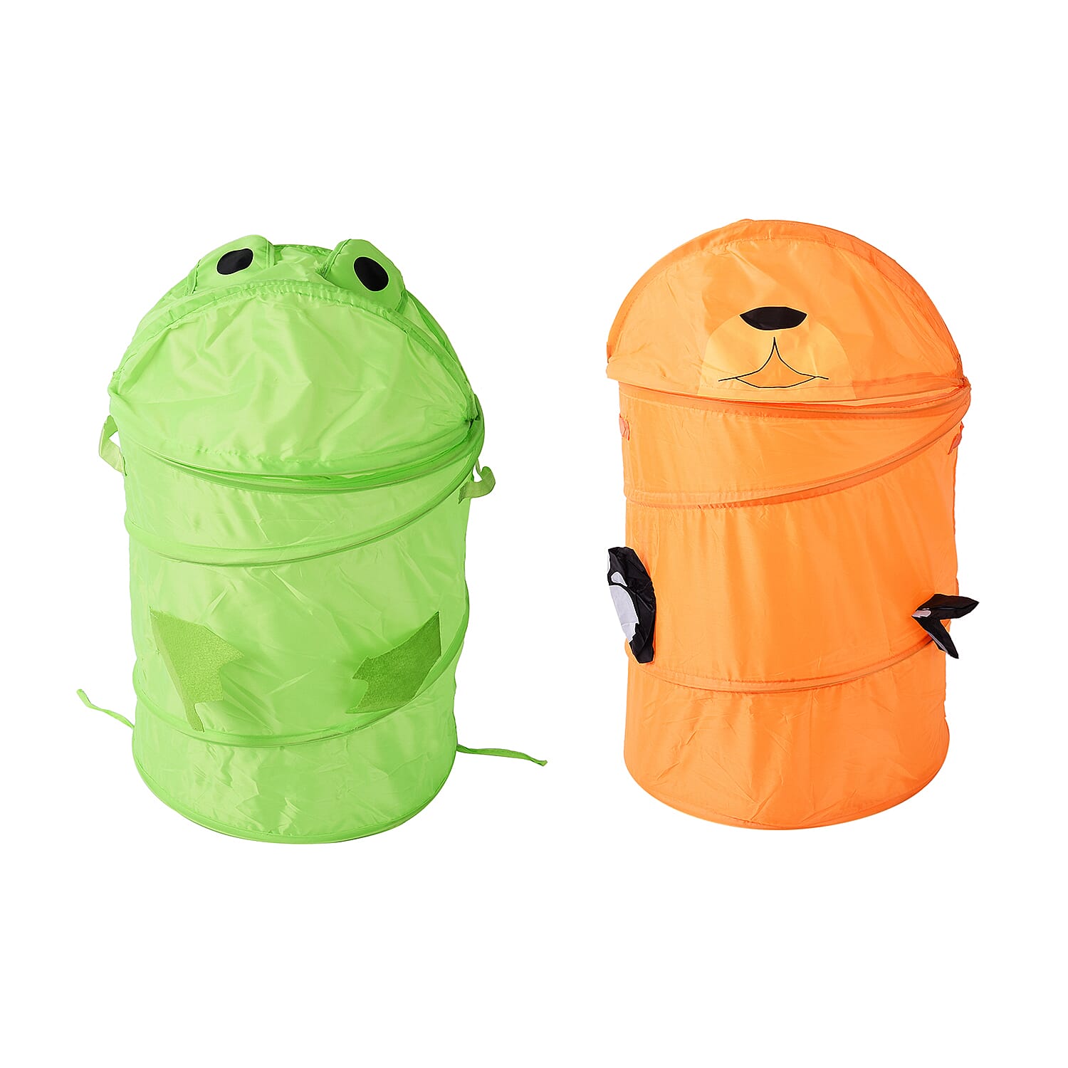 Set of 2 Orange & Green Polyester Cute Cartoon Animal Folding Basket