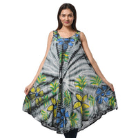 JOVIE Grey Spiral Tie Dye with Multi Floral Umbrella Dress - One Size Fits Most (48"L x 44"W)