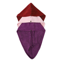 Set of 3 Pink, Purple and Red Hair Drying Cotton Cap Towel (24"x10")