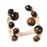 Yellow Tiger's Eye Adjustable Open Cage Style Ring in Goldtone 7.50 ctw
